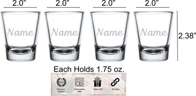 Custom Names Shot Glass Set 1.75 oz. - Personalized Gift for Women and Men - 4 Pieces
