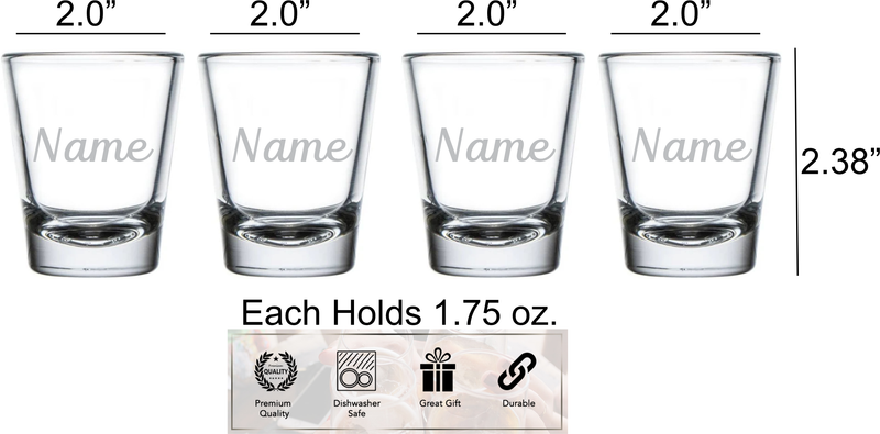 Custom Names Shot Glass Set 1.75 oz. - Personalized Gift for Women and Men - 4 Pieces