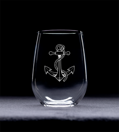 Nautical Anchor Stemless Wine Glass - Nautical Gift for Men and Women - 17 oz.