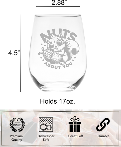 Squirrel Nuts About You Stemless Wine Glass - Squirrel Lover Gift for Men and Women