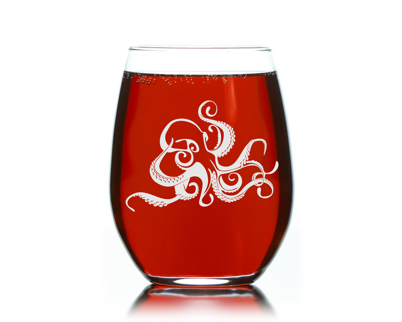 Octopus 17 oz. Stemless Wine Glass - Octopus Themed Gift for Women and Men