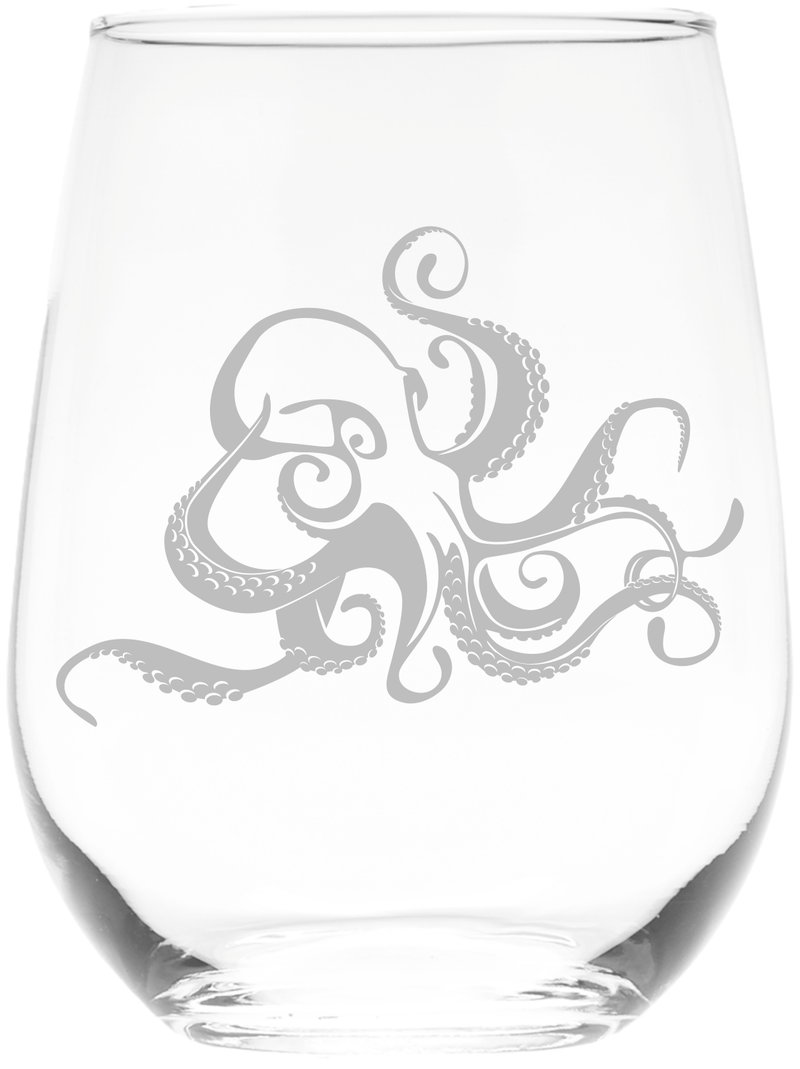 Octopus 17 oz. Stemless Wine Glass - Octopus Themed Gift for Women and Men