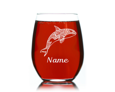 Orca with name 17oz. stemless wine glass