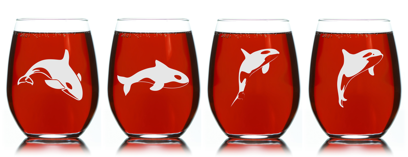 Orca Whale Stemless Wine Glass Set - Orca Whale Themed Gift for Women and Men - 4 Pieces