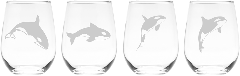 Orca Whale Stemless Wine Glass Set - Orca Whale Themed Gift for Women and Men - 4 Pieces