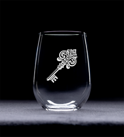 Ornate Classic Key Design Stemless Wine Glass - Key Themed Gift for Women and Men - 17 oz.