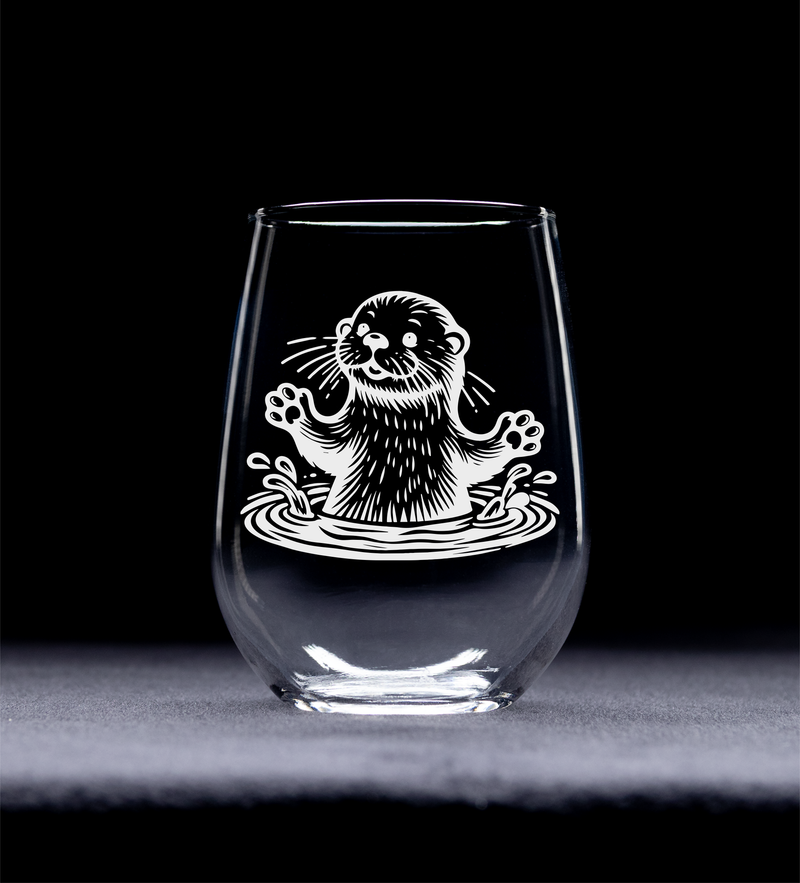 Otter Stemless Wine Glass - Cute Otter Themed Gift for Women and Men - 17 oz. (Style O4)