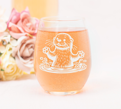 Otter Stemless Wine Glass - Cute Otter Themed Gift for Women and Men - 17 oz. (Style O4)
