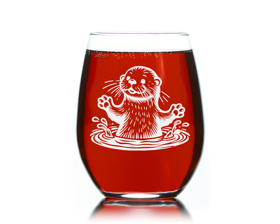 Otter Stemless Wine Glass - Cute Otter Themed Gift for Women and Men - 17 oz. (Style O4)