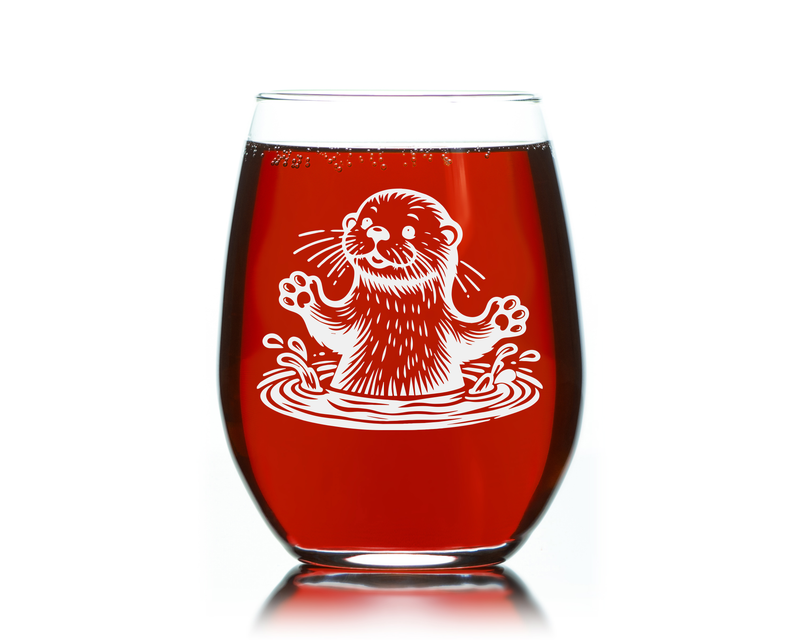 Otter Stemless Wine Glass - Cute Otter Themed Gift for Women and Men - 17 oz. (Style O4)