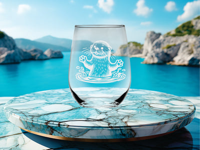 Otter Stemless Wine Glass - Cute Otter Themed Gift for Women and Men - 17 oz. (Style O4)