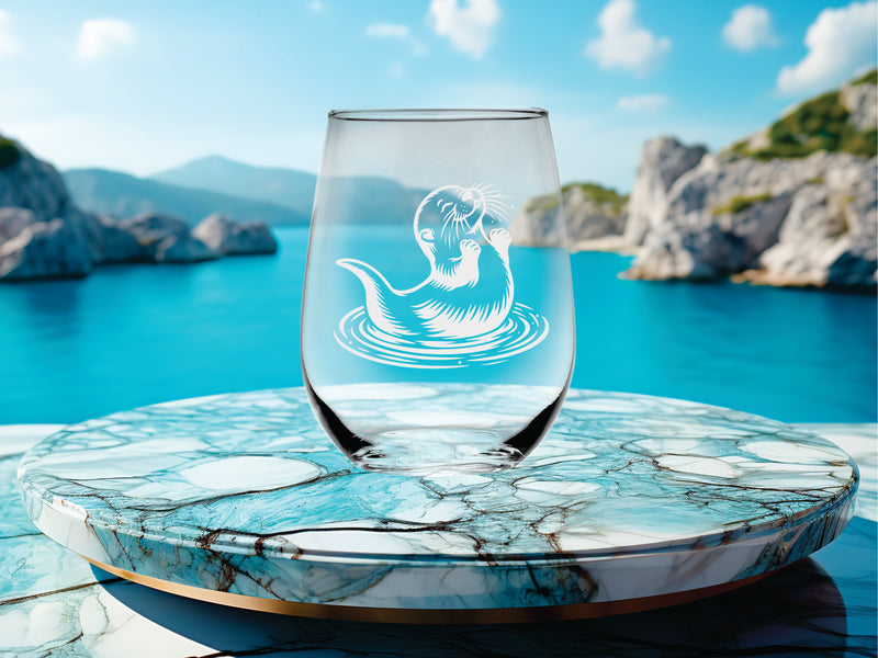 Otter Stemless Wine Glass - Cute Otter Themed Gift for Women and Men - 17 oz. (Style O5)