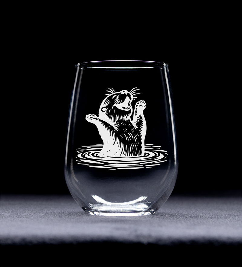 Otter Stemless Wine Glass - Cute Otter Themed Gift for Women and Men - 17 oz. (Style O6)