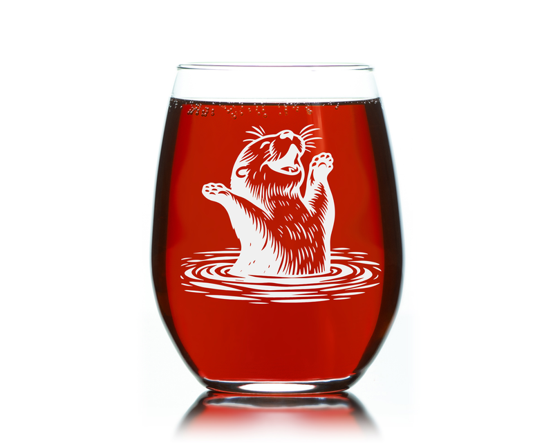 Otter Stemless Wine Glass - Cute Otter Themed Gift for Women and Men - 17 oz. (Style O6)