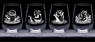 Otter Stemless Wine Glass Set – Otter Themed Gift for Women and Men  - 4 Pieces