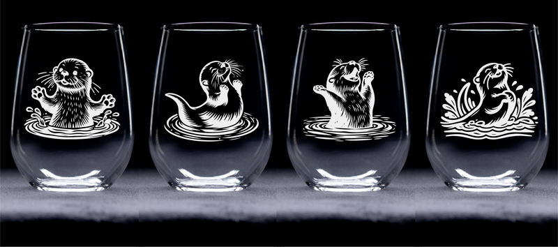 Otter Stemless Wine Glass Set – Otter Themed Gift for Women and Men  - 4 Pieces