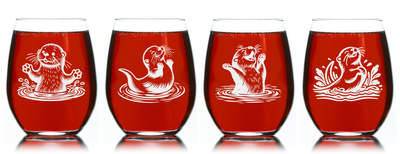 Otter Stemless Wine Glass Set – Otter Themed Gift for Women and Men  - 4 Pieces