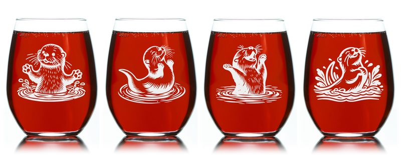Otter Stemless Wine Glass Set – Otter Themed Gift for Women and Men  - 4 Pieces