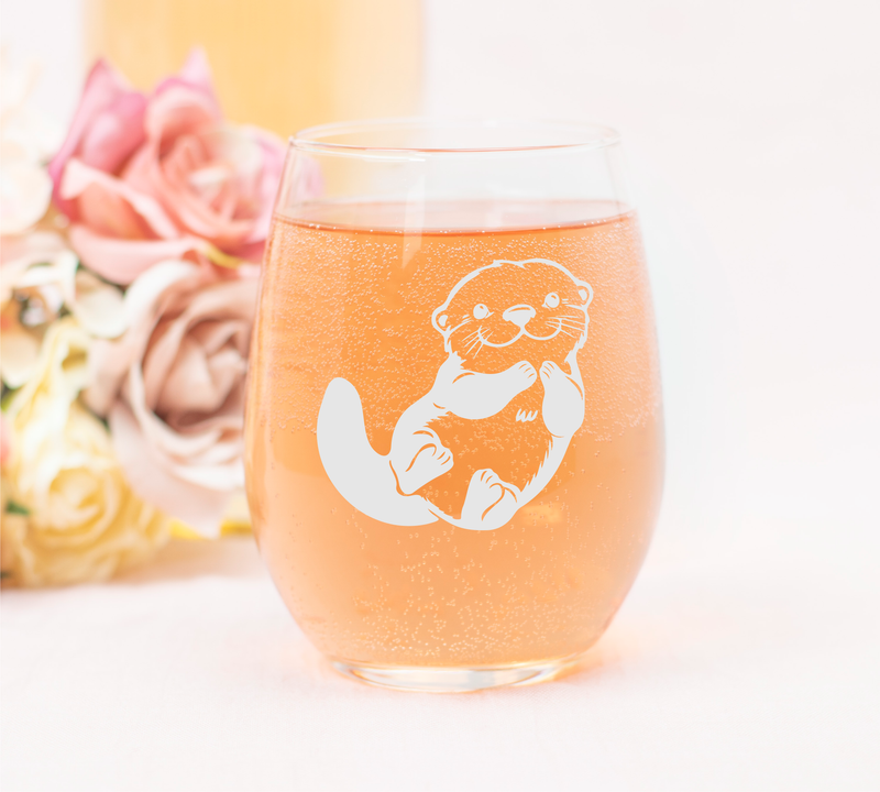 Otter Stemless Wine Glass - Cute Otter Themed Gift for Women and Men - 17 oz.