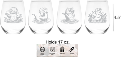 Otter Stemless Wine Glass Set – Otter Themed Gift for Women and Men  - 4 Pieces