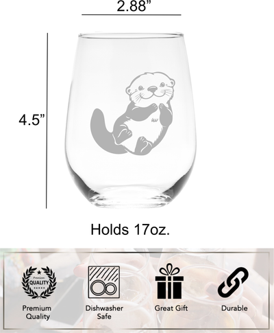 Otter Stemless Wine Glass - Cute Otter Themed Gift for Women and Men - 17 oz.