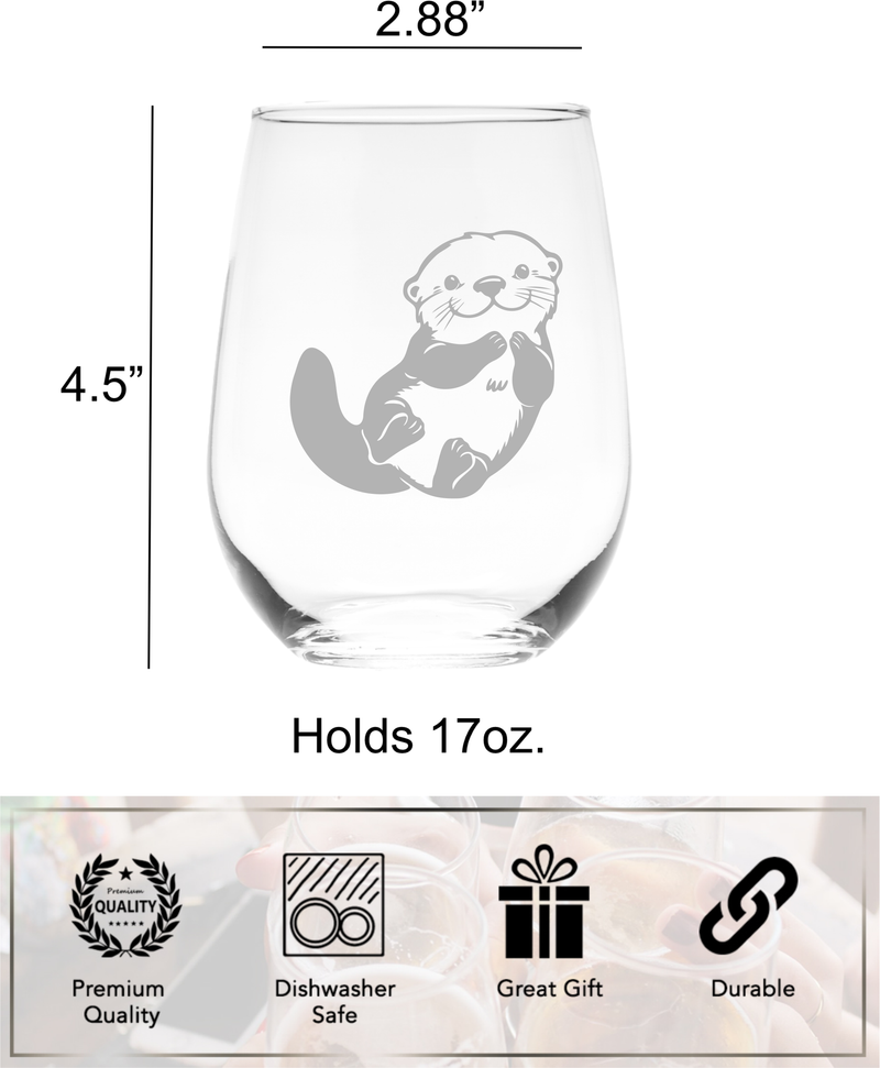 Otter Stemless Wine Glass - Cute Otter Themed Gift for Women and Men - 17 oz.