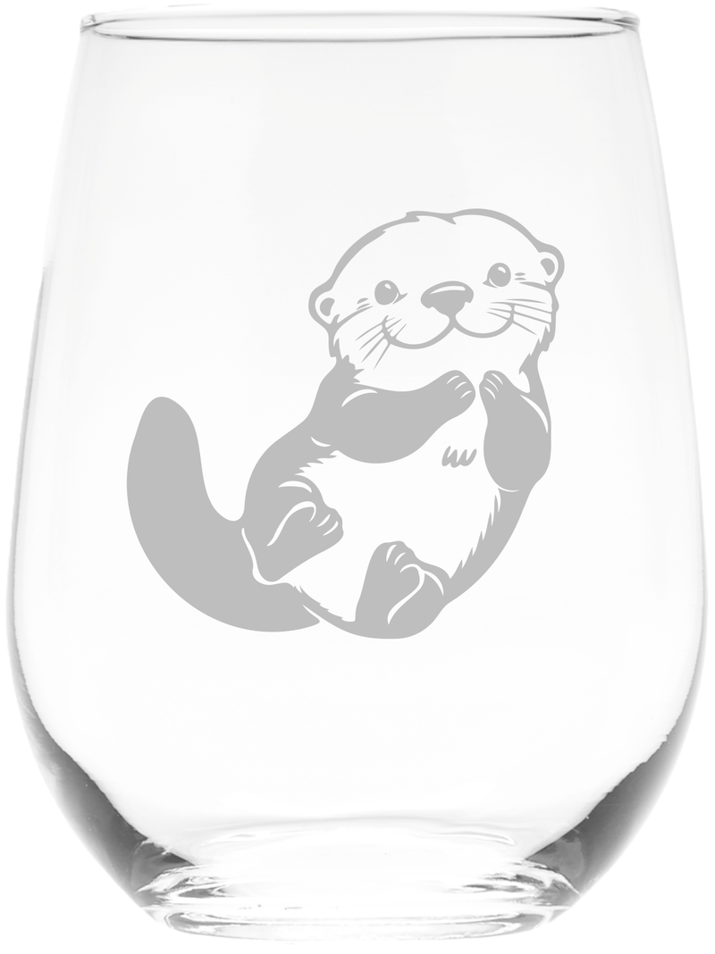 Otter Stemless Wine Glass - Cute Otter Themed Gift for Women and Men - 17 oz.