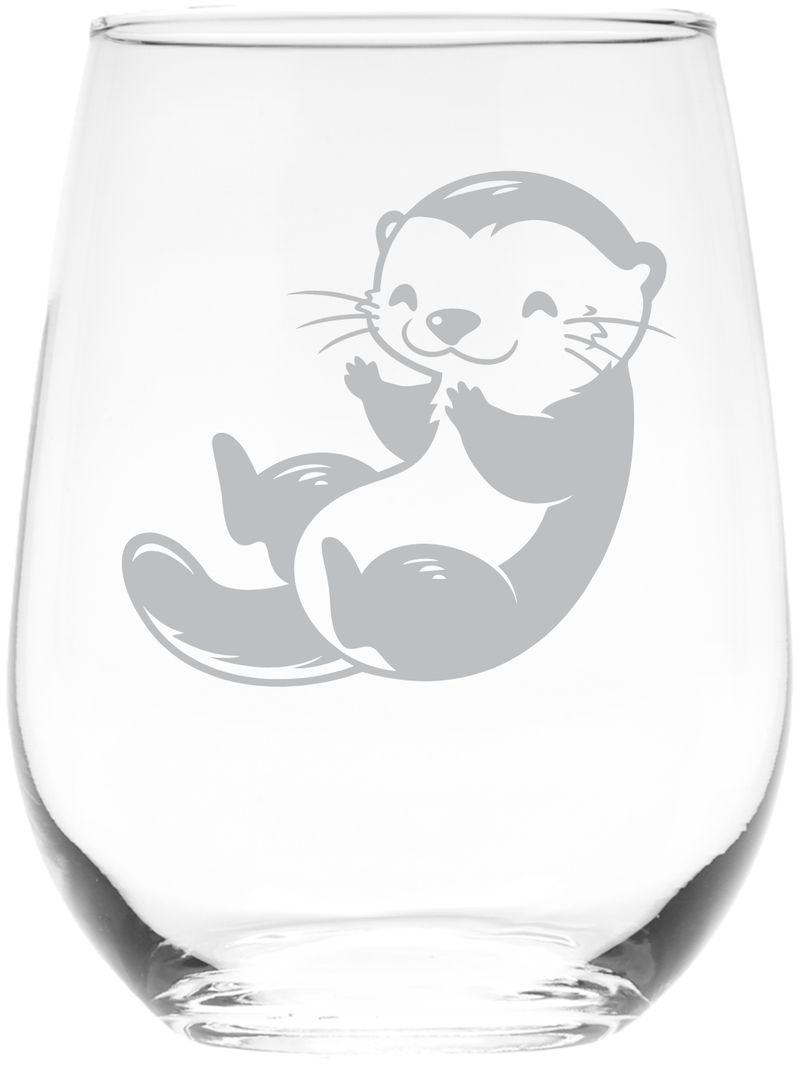 Otter Stemless Wine Glass - Cute Otter Themed Gift for Women and Men - 17 oz. (Style O2)