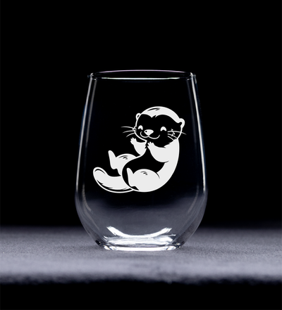 Otter Stemless Wine Glass - Cute Otter Themed Gift for Women and Men - 17 oz. (Style O2)