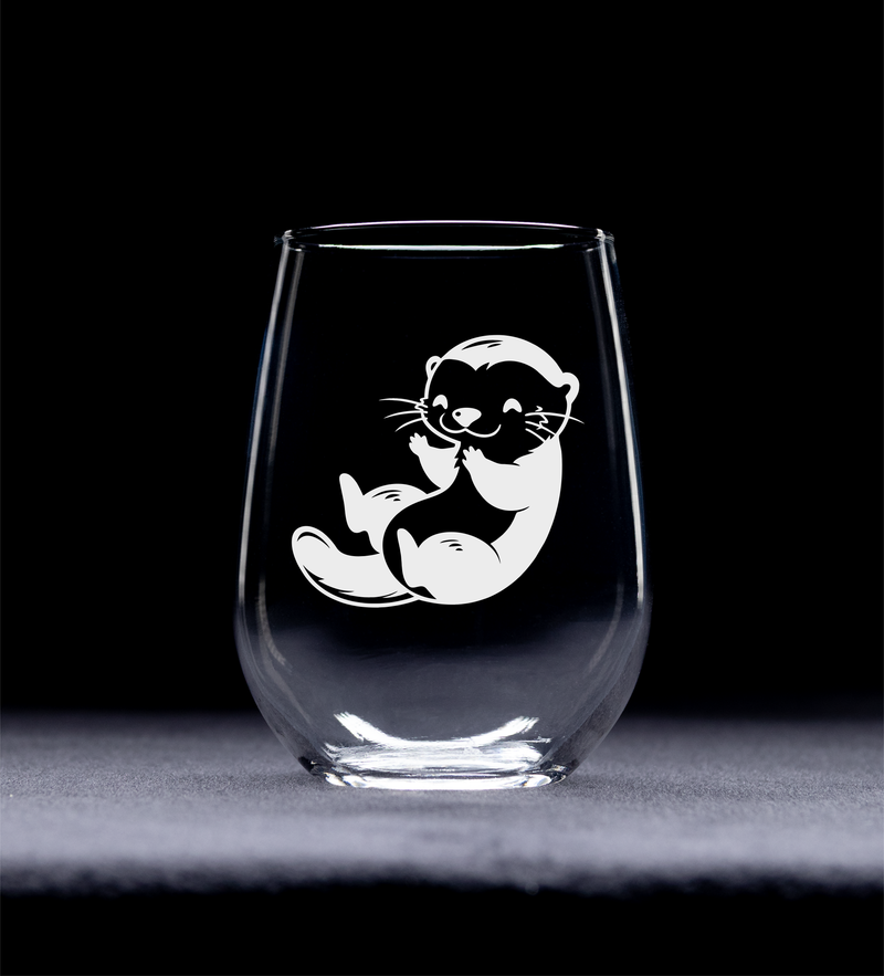 Otter Stemless Wine Glass - Cute Otter Themed Gift for Women and Men - 17 oz. (Style O2)
