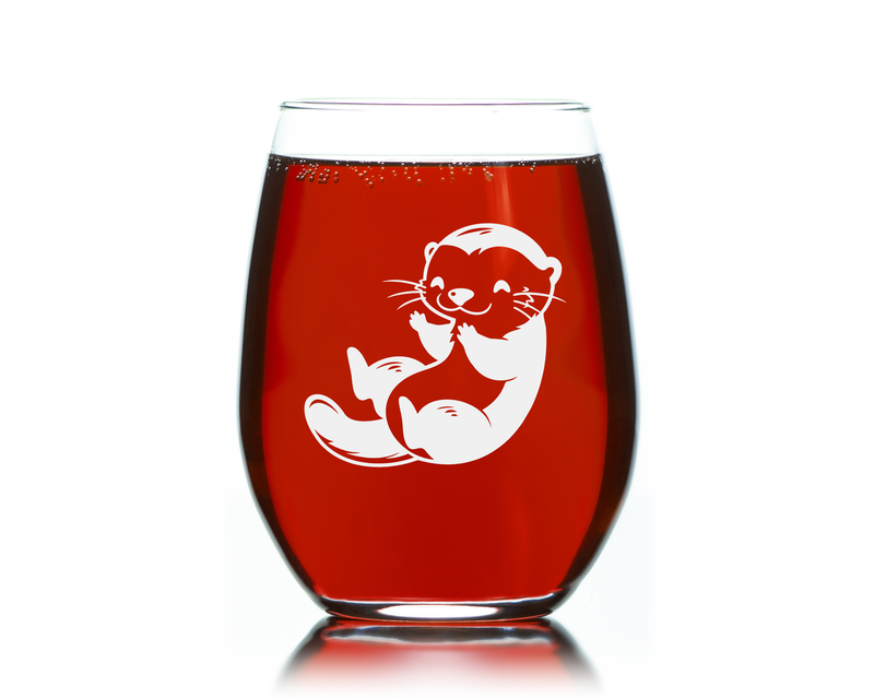 Otter Stemless Wine Glass - Cute Otter Themed Gift for Women and Men - 17 oz. (Style O2)