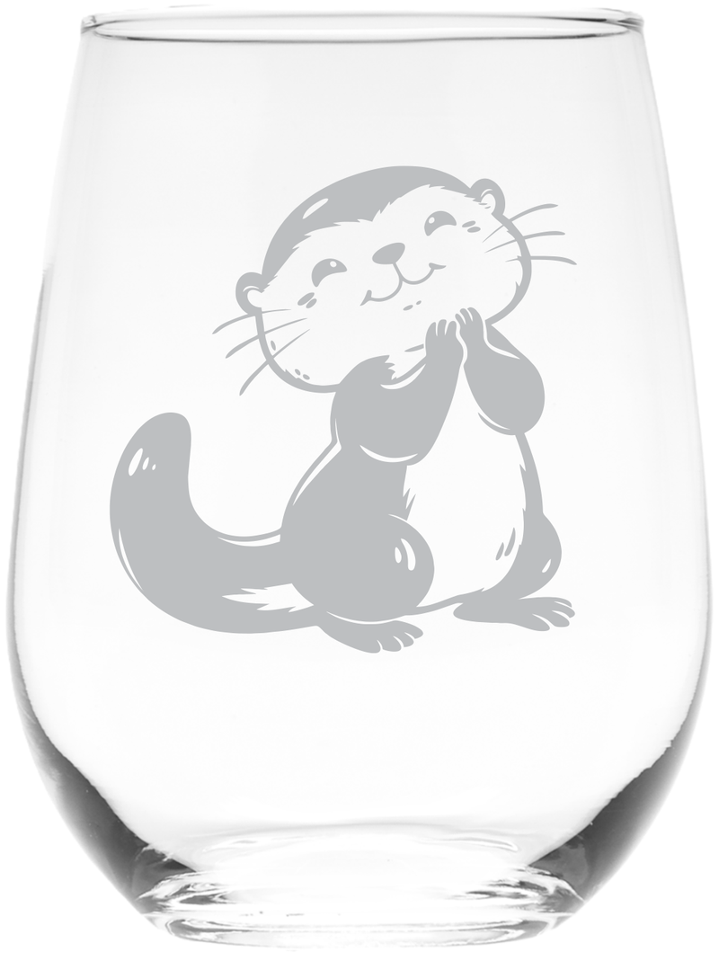 Otter Stemless Wine Glass - Cute Otter Themed Gift for Women and Men - 17 oz. (Style O3)