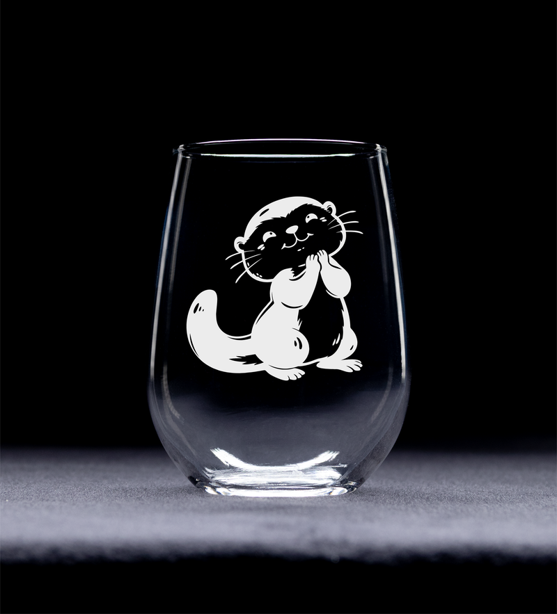 Otter Stemless Wine Glass - Cute Otter Themed Gift for Women and Men - 17 oz. (Style O3)