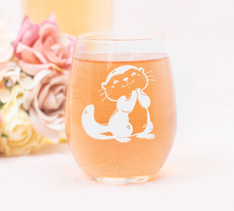 Otter Stemless Wine Glass - Cute Otter Themed Gift for Women and Men - 17 oz. (Style O3)