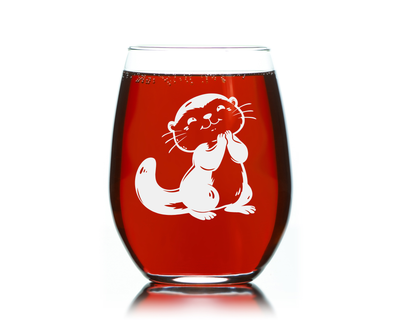 Otter Stemless Wine Glass - Cute Otter Themed Gift for Women and Men - 17 oz. (Style O3)