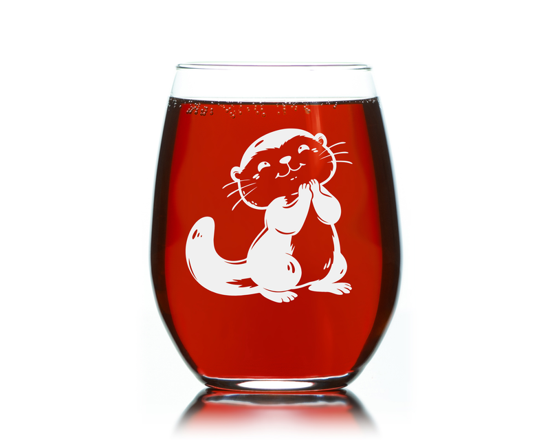 Otter Stemless Wine Glass - Cute Otter Themed Gift for Women and Men - 17 oz. (Style O3)