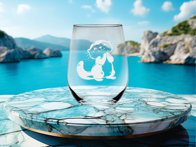 Otter Stemless Wine Glass - Cute Otter Themed Gift for Women and Men - 17 oz. (Style O3)