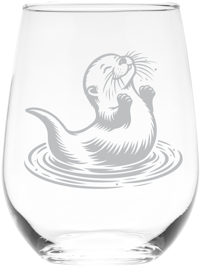 Otter Stemless Wine Glass - Cute Otter Themed Gift for Women and Men - 17 oz. (Style O5)