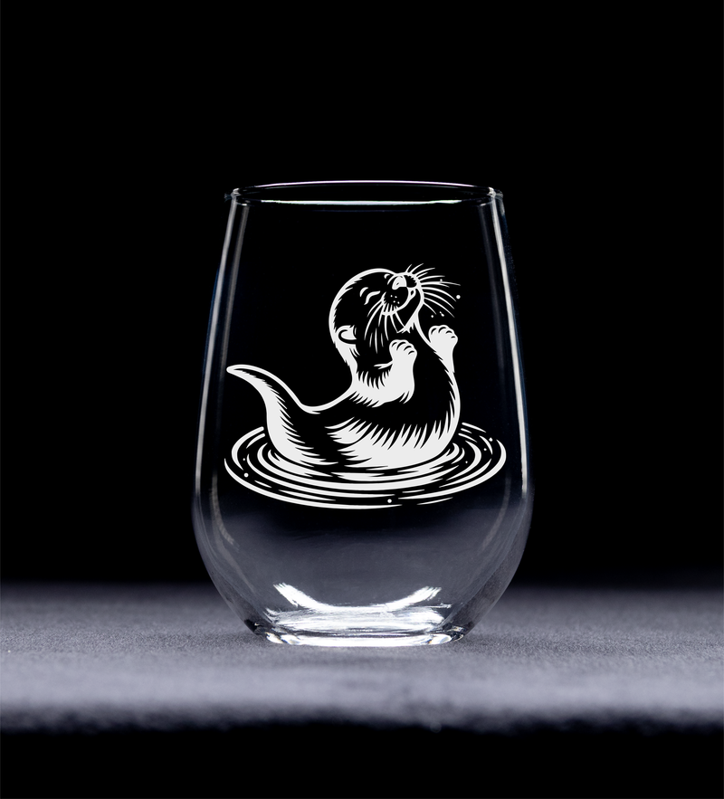 Otter Stemless Wine Glass - Cute Otter Themed Gift for Women and Men - 17 oz. (Style O5)