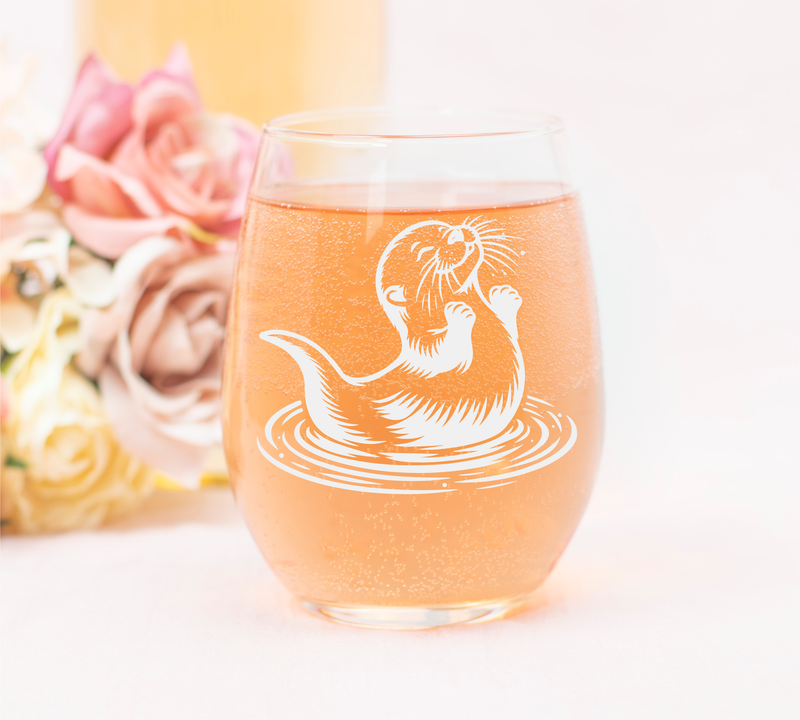 Otter Stemless Wine Glass - Cute Otter Themed Gift for Women and Men - 17 oz. (Style O5)