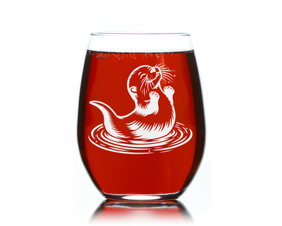 Otter Stemless Wine Glass - Cute Otter Themed Gift for Women and Men - 17 oz. (Style O5)