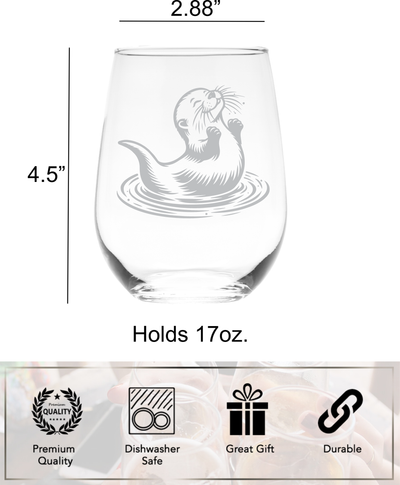 Otter Stemless Wine Glass - Cute Otter Themed Gift for Women and Men - 17 oz. (Style O5)