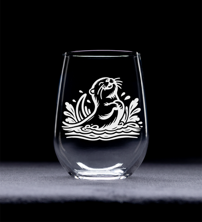 Otter Stemless Wine Glass - Cute Otter Themed Gift for Women and Men - 17 oz. (Style O7)