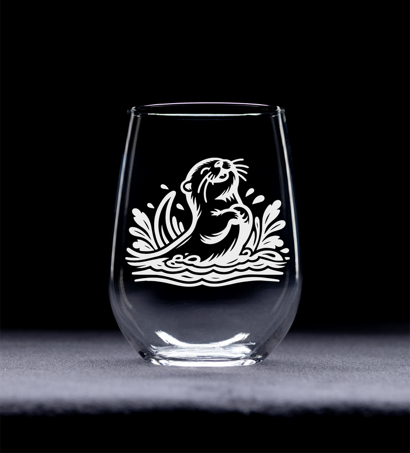 Otter Stemless Wine Glass - Cute Otter Themed Gift for Women and Men - 17 oz. (Style O7)