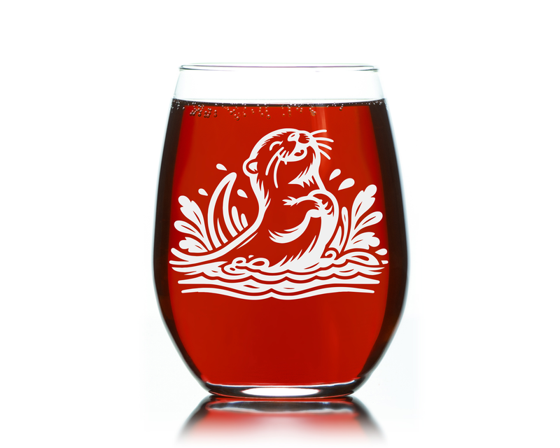 Otter Stemless Wine Glass - Cute Otter Themed Gift for Women and Men - 17 oz. (Style O7)