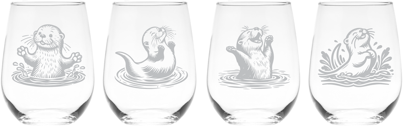 Otter Stemless Wine Glass Set – Otter Themed Gift for Women and Men  - 4 Pieces