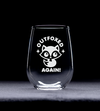 Outfoxed Again Stemless Wine Glass - Funny Fox Themed Gift for Women and Men - 17 oz.