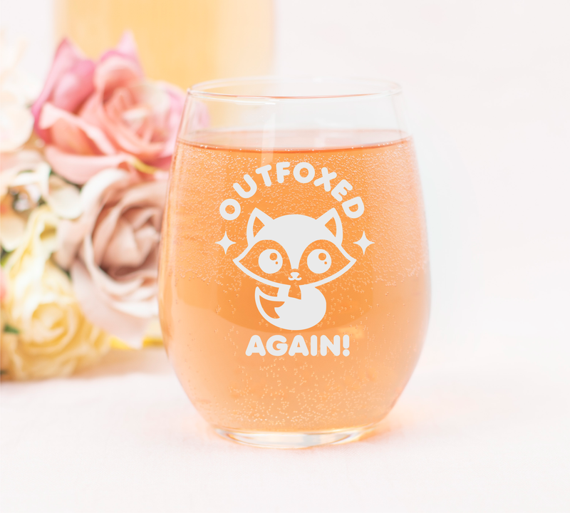 Outfoxed Again Stemless Wine Glass - Funny Fox Themed Gift for Women and Men - 17 oz.