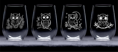 Owl Stemless Wine Glass Set – Owl Themed Gift for Women and Men - 4 Pieces