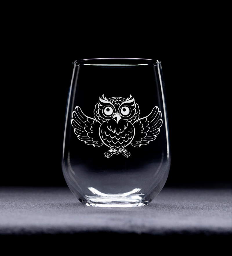 Owl Stemless Wine Glass - Owl Themed Gift for Women and Men -  17 oz. (Style O1)
